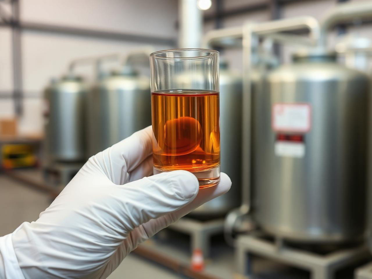 Campione di olio di pirolisi ottenuto dal riciclo chimico della plastica